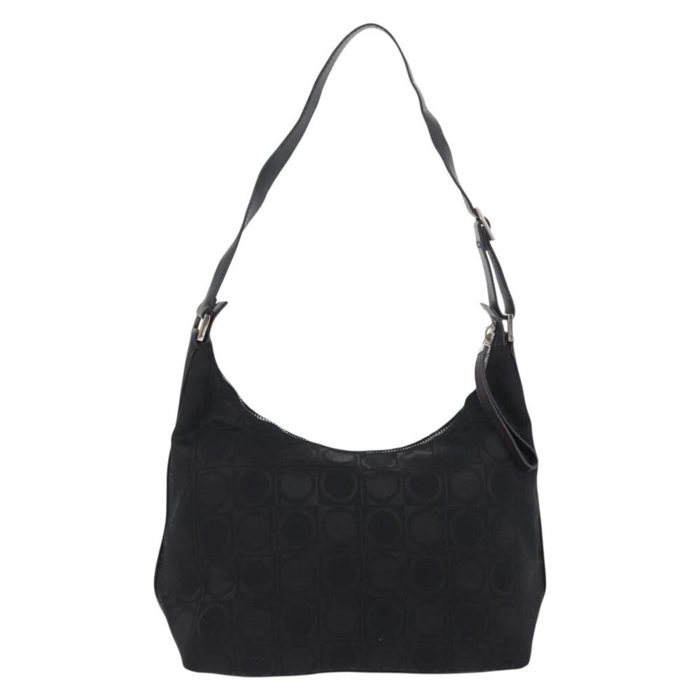 Salvatore Ferragamo Leather Nylon Gancini Shoulder Bag Black